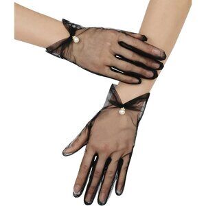 Women's Black Evening Pearl Short Gloves Wedding Dance Party Tea Accessories